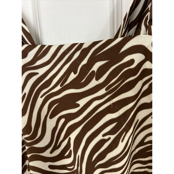 ACOA Zebra brown beige Satin Rouched Slip Dress Size Medium open at side lined - Picture 11 of 12